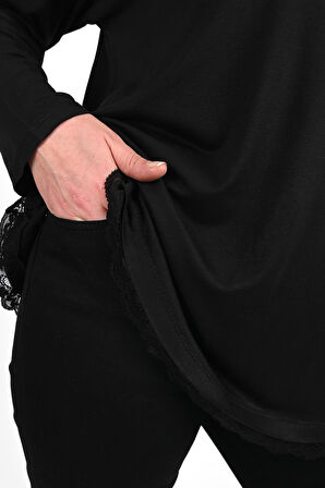 Kadın Etek Ucu Güpür Dantel Detaylı Büyük Beden Bluz 1386-23