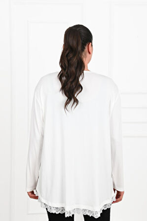 Kadın Etek Ucu Güpür Dantel Detaylı Büyük Beden Bluz 1386-23