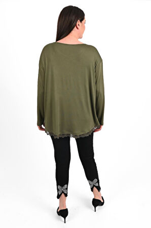 Kadın Etek Ucu Güpür Dantel Detaylı Büyük Beden Bluz 1386-23