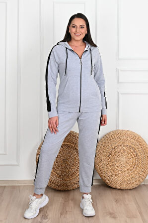 Kadın Yan Şerit Detaylı Büyük Beden Eşofman Takımı 3504-23