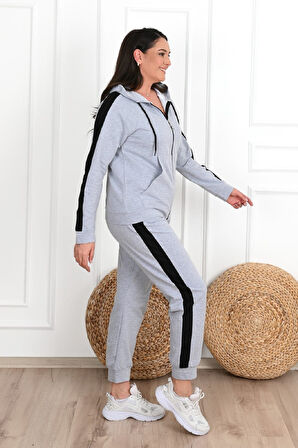 Kadın Yan Şerit Detaylı Büyük Beden Eşofman Takımı 3504-23