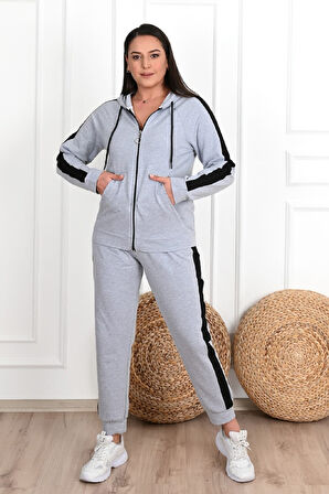 Kadın Yan Şerit Detaylı Büyük Beden Eşofman Takımı 3504-23