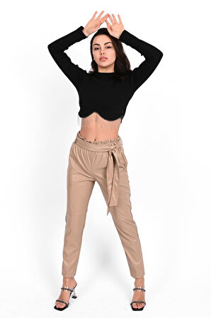 Kadın Jogger Deri Pantolon 6151-23