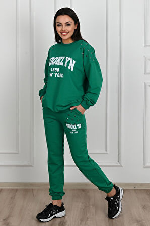 Kadın Yazı Baskılı Zımba Detaylı Eşofman Takımı 3647-23