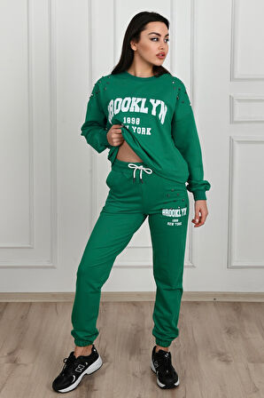 Kadın Yazı Baskılı Zımba Detaylı Eşofman Takımı 3647-23