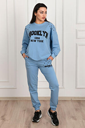 Kadın Yazı Baskılı Zımba Detaylı Eşofman Takımı 3647-23