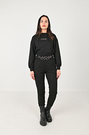 Kadın Yazı Nakış Baskılı Uzun Kollu Eşofman Takımı 3688-23