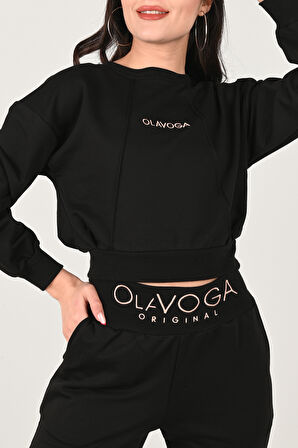 Kadın Yazı Nakış Baskılı Uzun Kollu Eşofman Takımı 3688-23