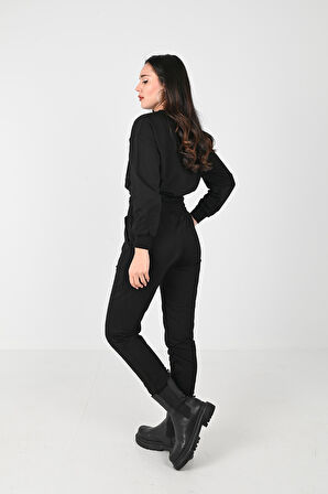 Kadın Yazı Nakış Baskılı Uzun Kollu Eşofman Takımı 3688-23