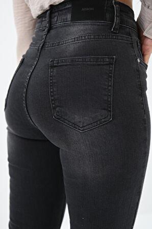 Kadın Yüksek Bel Yırtmaçlı Füme Jean Pantolon 6190-23