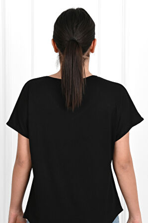 Kadın V Yaka Kısa Kollu T-shirt 1478-23