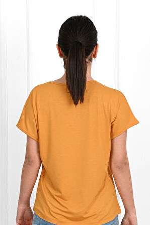 Kadın V Yaka Kısa Kollu T-shirt 1478-23