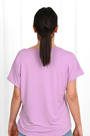 Kadın V Yaka Kısa Kollu T-shirt 1478-23