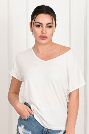 Kadın V Yaka Kısa Kollu T-shirt 1478-23
