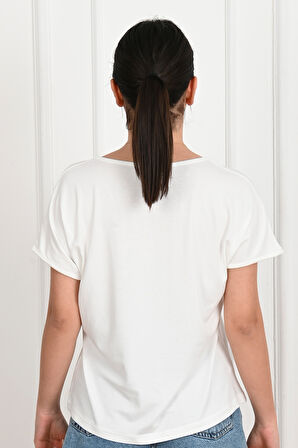 Kadın V Yaka Kısa Kollu T-shirt 1478-23