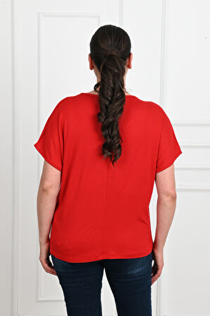 Kadın V Yaka Büyük Beden T-shirt 1486-23