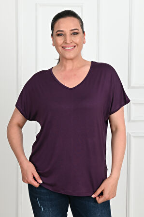 Kadın V Yaka Büyük Beden T-shirt 1486-23