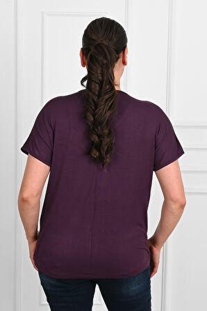 Kadın V Yaka Büyük Beden T-shirt 1486-23
