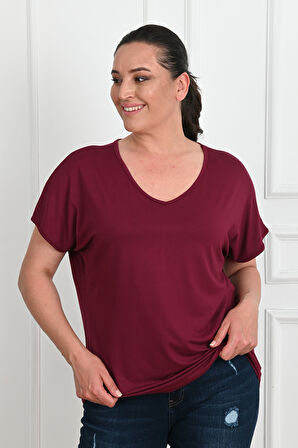 Kadın V Yaka Büyük Beden T-shirt 1486-23
