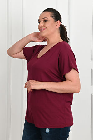 Kadın V Yaka Büyük Beden T-shirt 1486-23