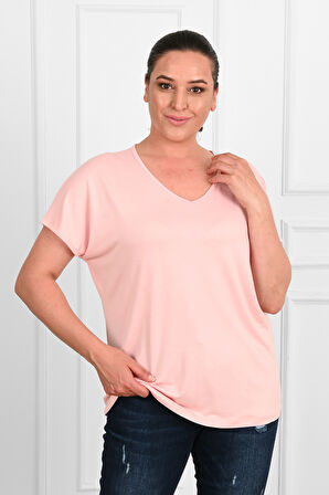Kadın V Yaka Büyük Beden T-shirt 1486-23