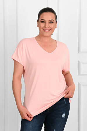 Kadın V Yaka Büyük Beden T-shirt 1486-23