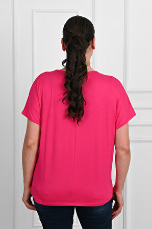 Kadın V Yaka Büyük Beden T-shirt 1486-23