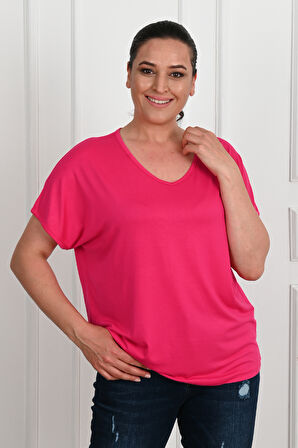 Kadın V Yaka Büyük Beden T-shirt 1486-23
