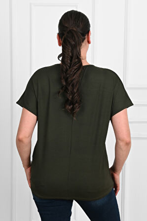 Kadın V Yaka Büyük Beden T-shirt 1486-23