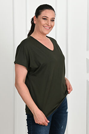 Kadın V Yaka Büyük Beden T-shirt 1486-23