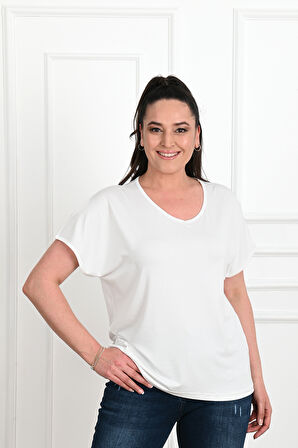 Kadın V Yaka Büyük Beden T-shirt 1486-23