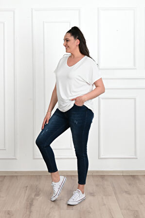 Kadın V Yaka Büyük Beden T-shirt 1486-23