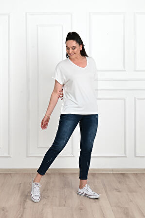 Kadın V Yaka Büyük Beden T-shirt 1486-23