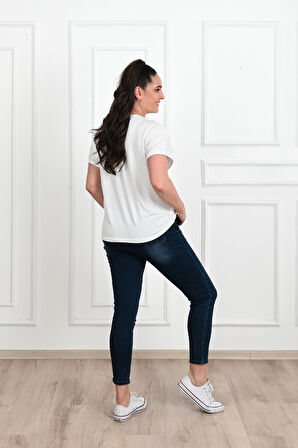 Kadın V Yaka Büyük Beden T-shirt 1486-23