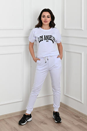 Kadın Yazı Baskılı Kısa Kollu Eşofman Takımı 3737-23