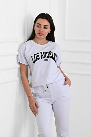 Kadın Yazı Baskılı Kısa Kollu Eşofman Takımı 3737-23