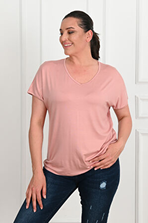 Kadın V Yaka Büyük Beden T-shirt 1486-23