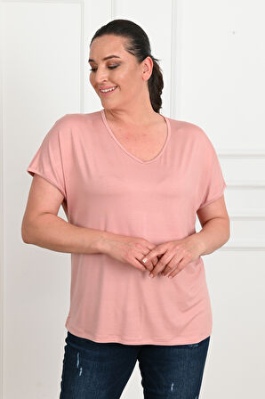 Kadın V Yaka Büyük Beden T-shirt 1486-23