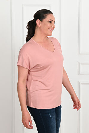 Kadın V Yaka Büyük Beden T-shirt 1486-23