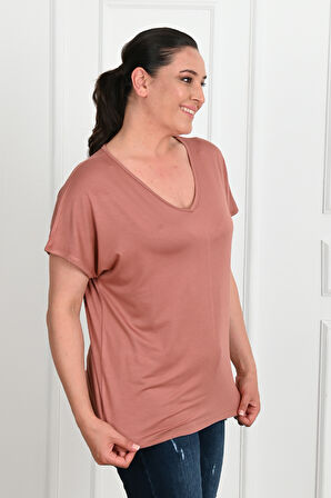 Kadın V Yaka Büyük Beden T-shirt 1486-23