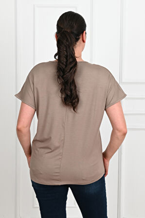 Kadın V Yaka Büyük Beden T-shirt 1486-23