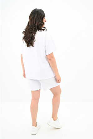 Kadın Yüksek Bel Yazı Baskılı Büyük Beden Şortlu Takım 8006-23