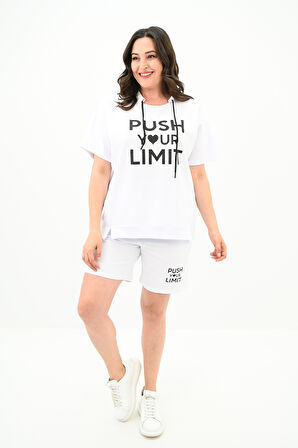 Kadın Yüksek Bel Yazı Baskılı Büyük Beden Şortlu Takım 8006-23