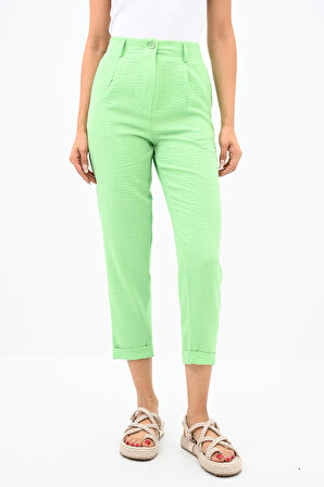 Kadın Yüksek Bel Cep Detaylı Keten Pantolon 6200-23