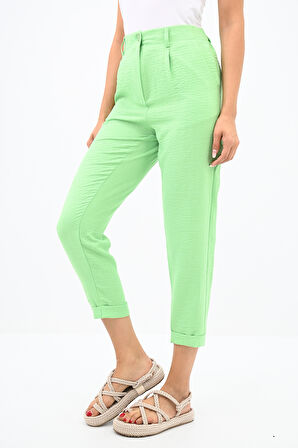 Kadın Yüksek Bel Cep Detaylı Keten Pantolon 6200-23