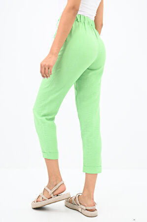 Kadın Yüksek Bel Cep Detaylı Keten Pantolon 6200-23