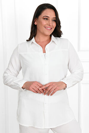 Kadın Büyük Beden Keten Kumaş Palazzo Pantolonlu Büyük Beden Gömlek Takım 3686-23