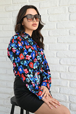 Kadın Uzun Kollu Desenli Gömlek 1529-23