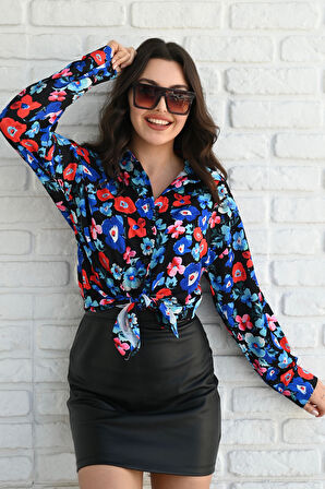 Kadın Uzun Kollu Desenli Gömlek 1529-23