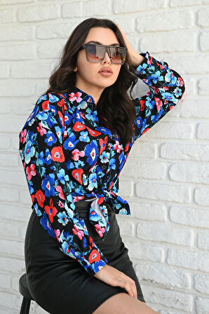 Kadın Uzun Kollu Desenli Gömlek 1529-23